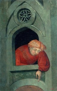 Junger Mann, der aus dem Fenster lehnt von Lluís Borrassà