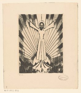Christus mit ausgebreiteten Armen in einer Hügellandschaft