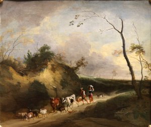 Landschaft mit Figuren und Tieren