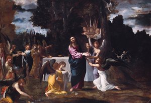 Christus in der Wüste, von Engeln bedient, um 1608 von Lodovico Carracci