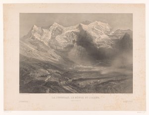 Ansicht der Berge Jungfrau, Mönch und Eiger von Léon Jean Baptiste Sabatier