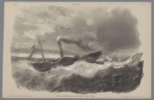 Raddampfer im Sturm von Léon Jean Baptiste Sabatier