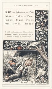 Felix, Heu, Fasan, Blätter, Faner, Wiesel, Feigen, Erdbeeren, Obst, Bauernhof, Bauer, Seite 19 - Alphabet von Mademoiselle Lili, von L. Froelich und von einem Vater (Hetzel selbst). Bibliotheque & Magasin d