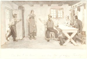 Ein Bauer, der Gäste hat, ruft seinen Sohn herein von Lorenz Frølich