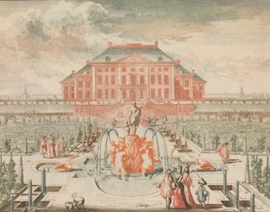 Das Königshaus von der Gartenseite, mit dem Venusbrunnen, in: Tooneel Der Voornaamste N..., n.d. von Lorenz Scherm