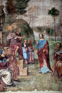 Leben der hl. Cäcilia: Prozess der hl. Cäcilia, (Detail) von Lorenzo Costa