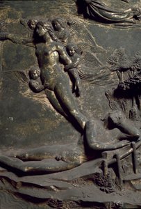 Erschaffung Evas aus der Rippe Adams. Detail der Osttür, genannt Paradies, Schnitzerei