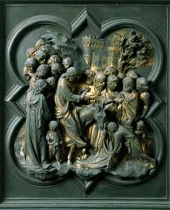 Nordtor (genannt das Kreuztor im Norden), Außendetail: „Der Einzug in Jerusalem“ Bronzeskulptur von Lorenzo Ghiberti