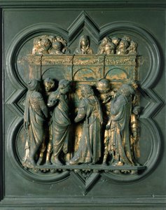 Nordtor (genannt Porte de la Croix, im Norden), Außendetail: „Pfingsten“ Bronzeskulptur von Lorenzo Ghiberti (1378-1455)