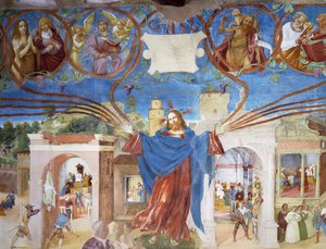 Jesus Christus, Detail des Martyriums der Heiligen Barbara, aus den Geschichten der Heiligen Barbara von Lorenzo Lotto