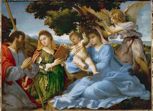 Jungfrau und Kind mit der Heiligen Katharina von Alexandria und dem Heiligen Jakobus dem Älteren von Lorenzo Lotto