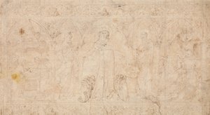 Entwurf für ein Antependium: Die Madonna della Misericordia mit den Heiligen Johannes dem Täufer..., ca. 1370 von Lorenzo Veneziano.