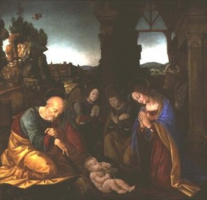 Madonna, die das Christkind anbetet von Lorenzo di Credi