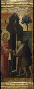 Der heilige Laurentius verteilt Almosen an die Armen. Szenen aus dem Leben des heiligen Laurentius, Predella, um 1412