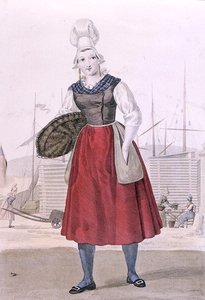 Traditionelle Tracht einer Fischverkäuferin aus Dieppe, graviert von Gatine um 1820 von Louis Marie (after) Lante