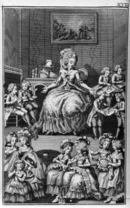 Illustration von Louis Binet (1744-1800) für das Buch von Nicolas Edme Restif de La Bretonne „Les Parisiennes“