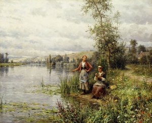 Landfrauen beim Angeln an einem Sommernachmittag von Louis Aston Knight