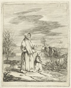 Bettlerin mit Kind an einem Graben von Louis Bernard Coclers