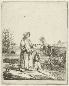 Bettlerin mit Kind an einem Graben von Louis Bernard Coclers