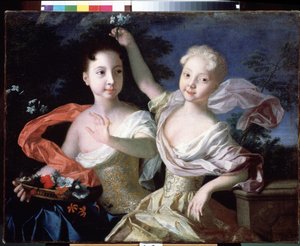 Porträt der Großherzoginnen Anna Petrovna und Elisabeth Petrovna von Louis Caravaque