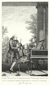 Leopold Mozart spielt Musik mit seiner Tochter Marianne und seinem Sohn Wolfgang von Louis Carrogis (after) Carmontelle