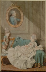 Madame Millin du Perreux und ihr Sohn, mit einem gemalten Porträt..., ca. 1760 von Louis Carrogis dit Carmontelle
