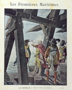 Armand-Jean du Plessis, Kardinal de Richelieu (1585-1642) bei der Belagerung von La Rochelle im Jahr 1627, Umschlag eines Schulheftes um 1894
