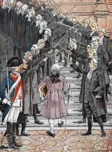 Französische Revolution: König von Frankreich Ludwig XVI. wird aufgefordert, ins Rathaus von Paris zu kommen und überquert das „Stahlgewölbe“ der Wachen