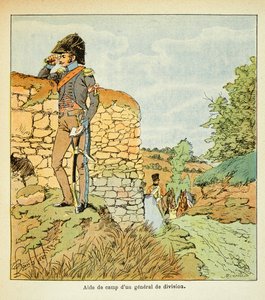 Illustration von Louis Bombled aus dem Buch „Das Memorial von Saint Helene“ von Graf Emmanuel de Las Cases: Adjutant eines Divisionsgenerals der französischen Armee, Private Sammlung