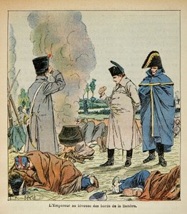 Illustration von Louis Bombled (1862-1927) aus dem Buch „Das Memorial von St. Helena“ von Graf Emmanuel de Las Cases (1766-1842): Napoleon isst während eines Biwaks das Brot der Soldaten