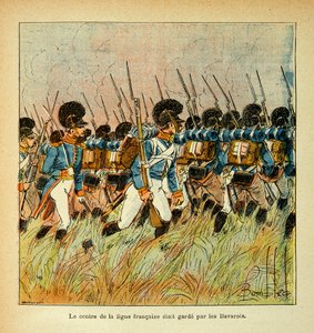 Illustration von Louis Bombled aus dem Buch „Das Memorial von Saint Helena“ von Graf Emmanuel de Las Cases: Bayerische Armee integriert in die Armee Napoleons