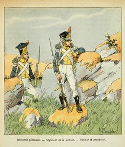 Illustration aus dem Buch „The Memorial of Saint Helene“ von Graf Emmanuel de Las Cases: Polnische Infanterie; Regiment der Weichsel; Füsilier und Grenadier