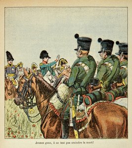 Napoleon hält eine Ansprache an die Truppen, aus dem Buch „The Memorial of Saint Helene“ von Graf Emmanuel de Las Cases