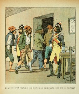 Illustration von Louis Bombled (1862-1927) aus dem Buch „Das Memorial von Saint Helena“ von Graf Emmanuel de Las Cases (1766-1842): Während der Französischen Revolution waren die Gefängnisse überfüllt, Privatbesitz von Louis Charles Bombled