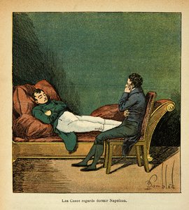 Illustration von Louis Bombled (1862-1927) aus dem Buch „Das Memorial von Saint Helena“ von Graf Emmanuel de Las Cases (1766-1842): Las Cases beobachtet Napoleon beim Schlafen, Privatbesitz