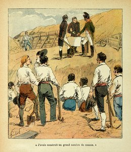 Illustration von Louis Bombled aus dem Buch „Das Memorial von Sainte Helene“ von Graf Emmanuel de Las Cases: Napoleon leitete große Bauprojekte in Frankreich während seiner Herrschaft