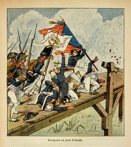 Illustration von Louis Bombled aus dem Buch „Das Memorial von Saint Helene“ von Graf Emmanuel de Las Cases: Bonaparte an der Brücke von Arcole