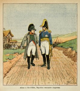 Illustration von Louis Bombled (1862-1927) aus dem Buch „Das Memorial von St. Helena“ von Graf Emmanuel de Las Cases (1766-1842): Auf dem Weg zur Insel Elba trifft Napoleon Augereau