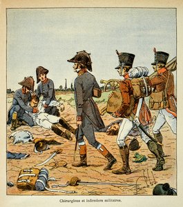 Illustration von Louis Bombled (1862-1927) aus dem Buch „Das Memorial von St. Helena“ von Graf Emmanuel de Las Cases (1766-1842): Porträt von Militärchirurgen und Krankenschwestern der Großen Armee