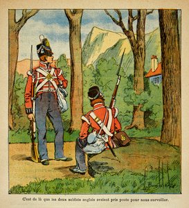 Illustration aus dem Buch „The Memorial of Saint Helene“ von Graf Emmanuel de Las Cases: Englische Soldaten überwachen Kaiser Napoleon auf St. Helene