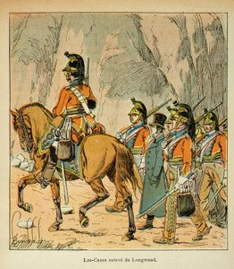 Illustration aus dem Buch „The Memorial of Saint Helene“ von Graf Emmanuel de Las Cases: Las Cases wird auf Befehl von Hudson Lowe verhaftet