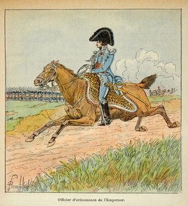 Illustration von Louis Bombled (1862-1927) aus dem Buch „Das Memorial von Saint Helena“ von Graf Emmanuel de Las Cases (1766-1842): Porträt eines gewöhnlichen Offiziers von Kaiser Napoleon, Private Sammlung