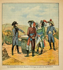 Illustration von Louis Bombled (1862-1927) aus dem Buch „Das Memorial von Saint Helena“ von Graf Emmanuel de Las Cases (1766-1842): Napoleon Bonaparte legt den Kommissaren der Republik seinen Plan zur Einnahme von Toulon dar, Privatbesitz