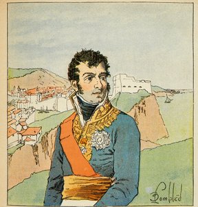 Illustration von Louis Bombled aus dem Buch „Das Memorial von Saint Helene“ von Graf Emmanuel de Las Cases: Porträt des Marschalls Auguste Frederic Louis, Herzog von Raguse