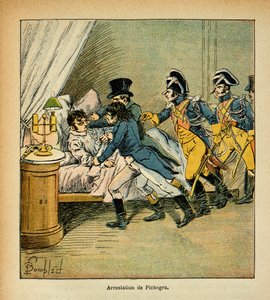 Illustration von Louis Bombled (1862-1927) aus dem Buch „Das Memorial von Saint Helena“ von Graf Emmanuel de Las Cases (1766-1842): Verhaftung von Jean Charles Pichegru (1761-1804) am 28. Februar 1804, Privatbesitz von Louis Charles Bombled