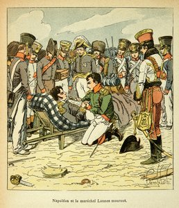 Illustration von Louis Bombled aus dem Buch „Das Memorial von Saint Helene“ von Graf Emmanuel de Las Cases: Tod von Marschall Jean Lannes, der Kaiser Napoleon an seiner Seite von Louis Charles Bombled