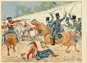 Illustration aus dem Buch „Les heros du Siecle“, anekdotische Erzählungen von Dick de Lonlay, illustriert von Louis Bombled
