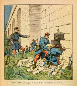 Die östliche Armee: Bombonnel und seine Freischärler sprengen die Brücke von Armançon bei Nuits-sous-Ravières der Eisenbahnlinie von Dijon nach Paris von Louis Charles Bombled