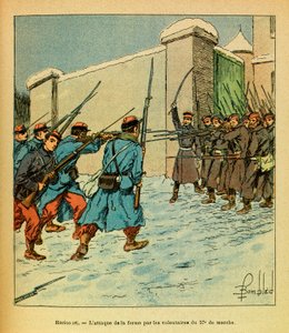 Die östliche Armee: Januar 1871, Hericourt, die französischen Freiwilligen des 57. Marschregiments im Angriff auf einen Bauernhof