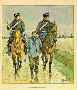 Die Armee des Ostens von Eugene Sergeant, genannt Grenest, illustriert von Louis Bombled (1862-1927) (Französisch-Deutscher Krieg; Feldzug von 1870-1871): Franc-Schütze nahm die Waffen in die Hand und wurde verhaftet, Sammlung